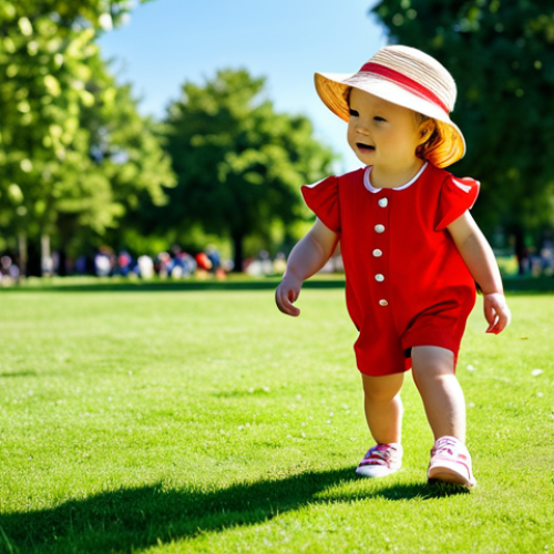 **

"A toddler in a bright red, fully clothed playsuit, safe for work, playing in a sunlit park with other children. The toddler wears a cute sun hat and comfortable shoes. Appropriate content, family-friendly, perfect anatomy, natural proportions, vibrant colors, professional photography, high quality."

**