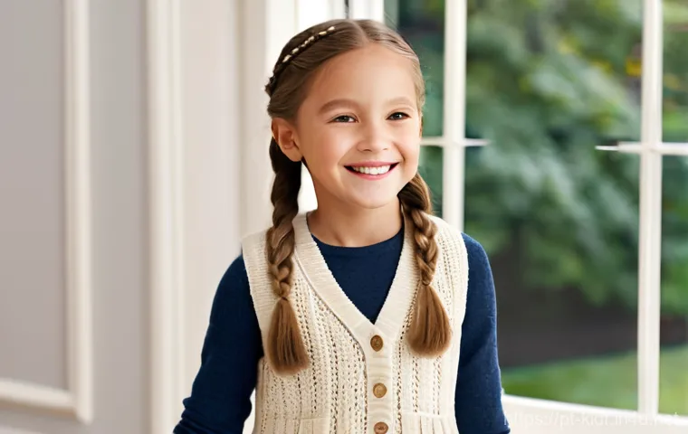 아동용 조끼 코디법 - **Prompt 2: Casual Afternoon Fun in a Denim Vest**
    "A happy 4-year-old girl, with short curly br...