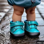 유아용 방수 신발 추천 - A close-up image of a baby wearing waterproof synthetic leather shoes with breathable Gore-Tex membr...