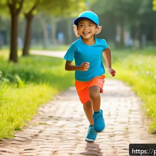 아이의 스포츠웨어 선택 팁 - A lively outdoor scene featuring a young child wearing breathable sportswear made of cotton-polyeste...